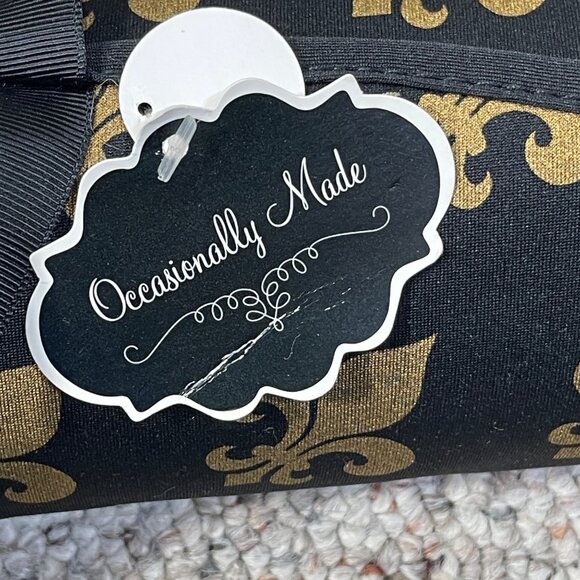 5 Placemats Fleur de Lis Chevron Black Gold NWT - Picture 4 of 8